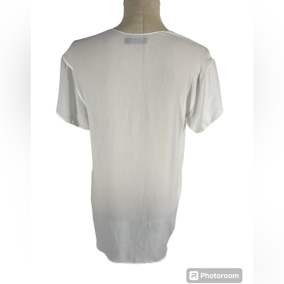 Calvin Klein White Sheer Blouse with Black/Yellow stripes. Oversized Size M - Picture 2 of 4